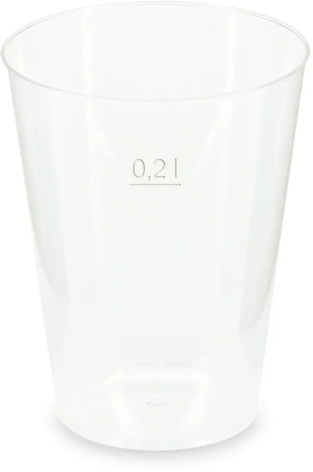 Mehrwegbecher Pfandbecher transparent stabil+ PP 0,2L Eichstrich O 76mm, 25 Stk.