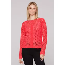 Rundhalspullover SOCCX, Damen, Gr. L, juicy coral, Material: 100% Polyester, Strukturmuster, casual, gerade normal, U-Boot-Ausschnitt, Langarm eingesetzt Rippbündchen, Pullover, mit U-Boot-Ausschnitt