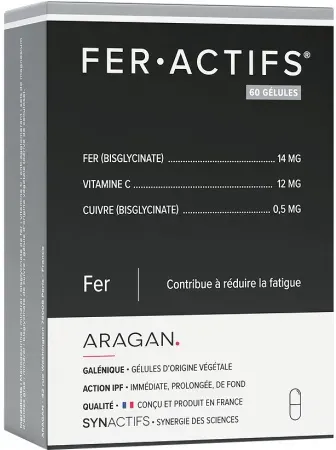 Aragan Synactifs Feractifs Anti-Müdigkeit Eisen Vitamin C 60 Kapseln