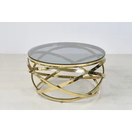 SalesFever Couchtisch SALESFEVER "mit Design-Gestell in Stainless Steel für stilvolles Wohnen", gold (gold, grau, gold, grauglas), B:80cm H:42cm T:80cm, Metall, Sicherheitsglas, Tische, Couchtisch, Gestell gefertigt aus rostfreiem Edelstahl