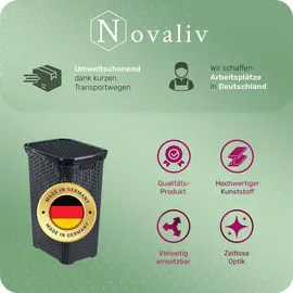 Novaliv Rattan Wäschekorb mit Deckel 60L Schwarz, Wäschebox Wäscheeimer Wäschebehälter modern für Bad Wäsche Schmutzwäsche, Wäschekörbe S... - Schwarz