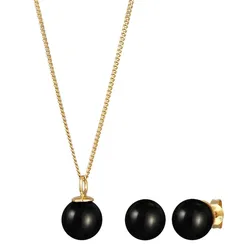 Nenalina Synthetische Perle Schwarz 925 Sterling Silber Schmuck-Set   Damen 