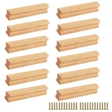 GANILITY Möbelgriffe Holz, 12 Stück Massiv Griffe mit 24 Stück Schrauben, Lochabstand 64 mm, Schubladengriffe, Schrankgriffe Holz, für Büros, Anrichte, Küchen