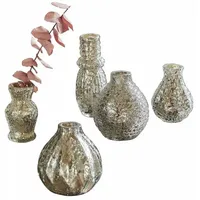 Loberon Vase 5er Set Petillantique, Verschiedene Formen, Mundgeblasen, Bauernsilber-Finish, Lichtreflektierende Oberfläche, Wohnaccessoire, Dekoration, Glas, Silber