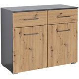 Rauch Möbel Kommode Dunkelgrau, Eiche Artisan, Metall, 1 Fächer, 2 Schubladen, 93x81x42 cm, Made in Germany, Blauer Engel, Goldenes M, Wohnzimmer, - Sideboards, Kommoden