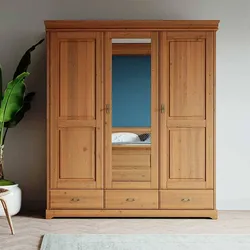 Kleiderschrank Schlafzimmerschrank aus Kiefer Massivholz mit Spiegel