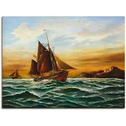 Wandbild ARTLAND "Segelschiff auf See - maritime Malerei", bunt (farbe bild(er): bunt), B:80cm H:60cm T:1,8cm, Canvas, Leinwand, Bilder, als Leinwandbild, Wandaufkleber in verschied. Größen