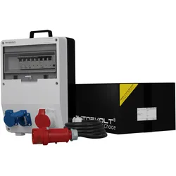 Geschützter Baustromverteiler TD-S/FI SKH 16A 2x230V mit 5x4mm2 Kabel Mennekes-Steckdosen Doktorvolt