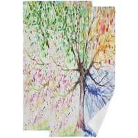 Kcldeci Handbemaltes Handtuch, Motiv: Baum mit vier Jahreszeiten, 35,6 x 71,1 cm, Geschirrtuch, Geschirrtuch, Geschirrtuch, Reinigungstücher, 2er-Set