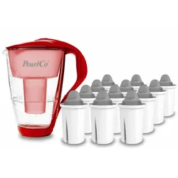 PearlCo Glas-Wasserfilter rot inkl. 12 Protect+ Filterkartuschen