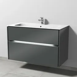 Sanipa Keramik-Waschtisch-Set mit Waschtischunterschrank „Twiga“ 99 × 50 × 61 cm in Anthrazit (glanz), mit Beleuchtung