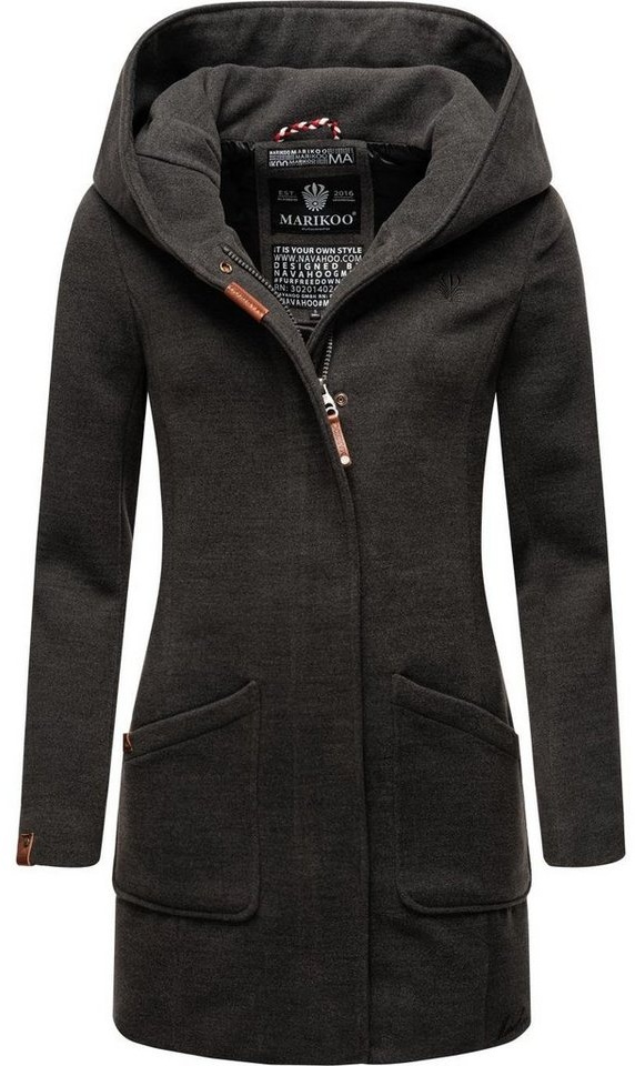 Marikoo Wintermantel Maikoo hochwertiger Mantel mit großer Kapuze schwarz XS (34)