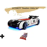 Aileenstore Autobett Kinderbett "Roadster Police" LED Sound Sportsitze Lattenrost Spoiler 90x190 cm