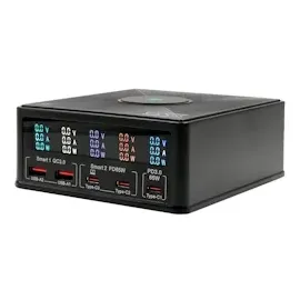 Exsys EX-1106 Multiport High Power Charger mit QI 15W und USB-C PD mit max. 160W