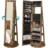 Songmics Schmuckschrank Spiegelschrank, mit Ganzkörperspiegel, um 360° drehbar, Schmuckaufbewahrung, abschließbar, mit Schlüsseln, Geschenkidee, vintagebraun