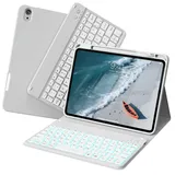 zoyu Tastatur Hülle für iPad Air 11 Zoll 2026/2025/2024, iPad Air 10.9 Zoll 2022/2020 5./4. Gen, Magnetische Bluetooth RGB QWERTZ Tastatur, Stifthalter Rechts, Weiche Stoßfeste TPU Hülle, Grau