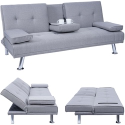 3er-Sofa MCW-F60, Couch Schlafsofa Gästebett, Tassenhalter verstellbar 97x166cm ~ Textil, hellgrau