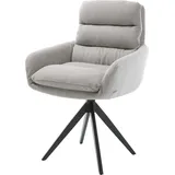 DeLife Esszimmerstuhl Abelia-Flex mit Armlehnen Stripes Hellgrau Kreuzgestell kantig Schwarz