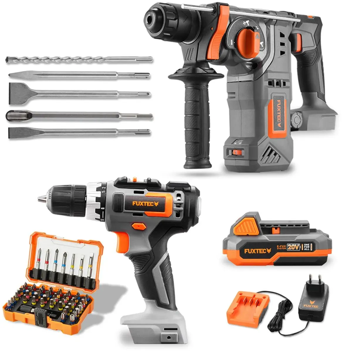 20V Akku PowerTool-Bundle mit Akkuschrauber & Bohrhammer