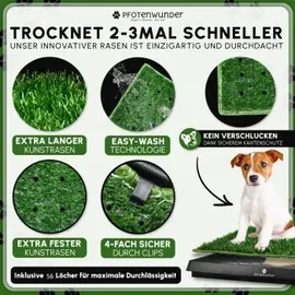 pfotenwunder® Hundeklo XXL 76*51cm, 2 Easy-Wash-Rasen + 1 Büchlein, Hundetoilette für kleine & große Hunde, festes Gras, Welpentoilette drinnen Welpenklo zuhause Gras Hundetoiletten Balkon Indoor WC Klo