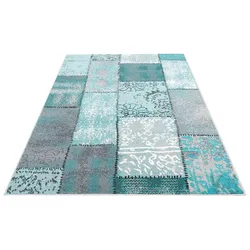 Teppich »Garry«, rechteckig, 7 mm Höhe, Vintage, Kurzflor, Patchwork-Design, farbenfroh, Wohnzimmer, 19449253-7 türkis 7 mm