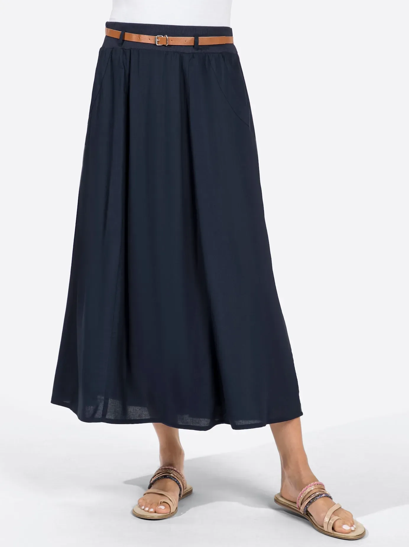Schlupfrock INSPIRATIONEN, Damen, Gr. 21, blau (nachtblau), 100% Viskose, unifarben, lang, Röcke