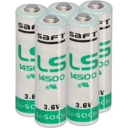 5x Saft Lithium 3,6V Batterie LS14500 AA - Zelle