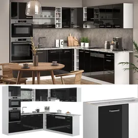 Vicco Winkelküche R-Line L-Form 247 cm Schwarz Hochglanz/Weiß