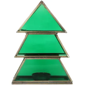 Marrakesch Orient & Mediterran Interior Teelichthalter Christbaum 17cm Grün aus Glas als Weihnachtsdeko Finse