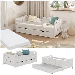 VitaliSpa Kinderbett Einzelbett Juniorbett Jessica Weiß 140x70 cm Matratze modern Kinderzimmer Bett Bettschublade Rausfallschutz