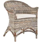 Krines Home Esszimmersessel Rattansessel Landhaus Flechtsessel Wintergarten Sessel Korbsessel, mit Armlehnen, Natur Rattan braun