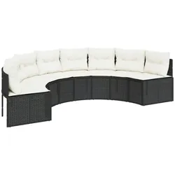 vidaXL Gartensofa mit Kissen Halbrund Schwarz Poly-Rattan