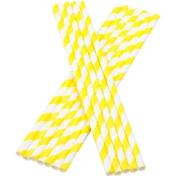 Trinkhalme, Papier (6x195mm), Streifen (gelb-weiß) - 100 Stk.