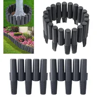 FIVMEN 11,2M Rasenkante Kunststoff Beeteinfassung Neu-Holzpfahl-Type Beetumrandung mit Bodenspieß & Schnalle, Flexible Schneidebar Gartenpalisade, Anthrazit (40er, 28x24cm)