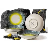 Konsimo® Teller-Set, Dunkelblau, Gelb, Keramik, 6-teilig, Rund, 22x4x22 cm,