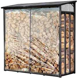 Quick Star Kaminholzregal Metall 185 x 70 x 185 cm mit Wetterschutz Schwarz