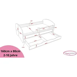 HAPPY BABIES Kinderbett Happy Kinderbett mit Rausfallschutz und Bettschublade Bett für Mädchen 160x80 mit Matratze Weiß Rose Bett Prinzessin - Rosa