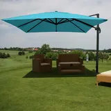Mendler Gastronomie-Ampelschirm HWC-A96, Sonnenschirm, 3x3m (Ø4,24m) Polyester/Alu 23kg ~ t√orkis ohne Ständer