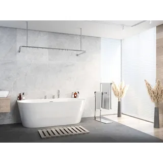 Alu Duschvorhangstange Silber glänzend 70x165x70 cm barrierefrei passend Für Badewanne, U-Form, Inkl. Deckenhalterungen, Inkl. Ringe - Silber