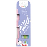 Pentel SES15P-4 Brush Sign Pen Pastel Colors Set, Faserschreiber, pinselähnliche Spitze, 4 Stück, farblich sortiert