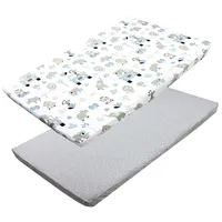 TupTam Baby Spannbettlaken Kinder Spannbetttuch für Babybett Kinderbett 2er Pack, Farbe: Zoo Blau/Sterne/Weiß/Grau, Größe: 70 x 140 cm