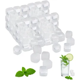 Relaxdays Eiswürfel wiederverwendbar, 24 Stück, XXL Dauereiswürfel Kunststoff, Partyeiswürfel für Getränke, transparent