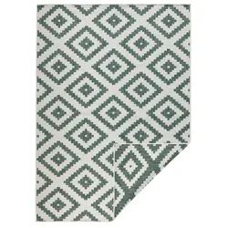 Teppich NORTHRUGS "Malta Wendeteppich" Gr. 2, grün (grün, creme), B:80cm H:5mm L:150cm, Kunstfaser, Teppiche, In-& Outdoor, Wetterfest, Balkon, Terrasse, Raute, Läufer, Wohnzimmer
