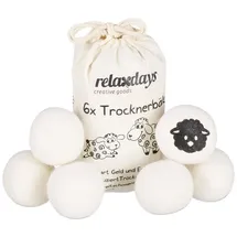 Relaxdays 6x Trocknerbälle Weiß,Schwarz