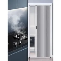 Schiebetür Falttür innentüren Falttür Ohne Bohren Aluminiumrahmen Und Vliesplatte, Ziehharmonika Türen In Sondergröße Mit Beidseitigem Griff Und Schloss Für Küchen Und Schlafzimmertüren(Grey,103x203cm