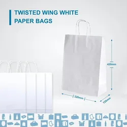 100 Weiße Papiertüten mit Henkeln 25x10x32cm - Tasche für Einkäufe, Geschenke, Hochzeiten