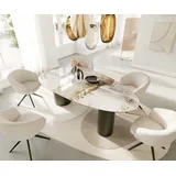 DeLife Esstisch Edge Oval 220x120 Keramik Minas Melange Weiß-Beige Troa Metall Effektfinish Titan