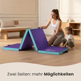 Eyepower 180x60 Klappbare Turnmatte für Zuhause - Gymnastikmatte Dicke 5cm - Weichbodenmatte Klappbar - Turnmatte Kinder Outdoor Sport Matratze Sportmatte Faltbar Fitness Matte Yogamatte Mint-Lila