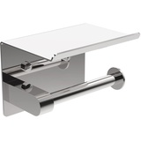 IBERGRIF Toilettenpapierhalter mit 2 Montagemethoden, Klopapierhalter ohne Bohren, Klorollenhalter Wandhalterung, Toilettenpapier Halterung mit Ablage, Edelstahl, Silber