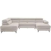 Stylife Wohnlandschaft Combo, Hellgrau, Textil, 5-Sitzer, Ottomane links, U-Form, 333x206 cm, Made in EU, Liegefunktion, Rücken echt, Wohnzimmer, Sofas & Couches, Wohnlandschaften, Wohnlandschaften in U-Form
